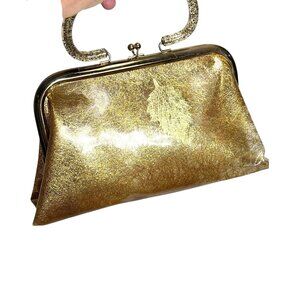 1950s/60s gold confetti vinyl leaf handbag with glitter luctite handle